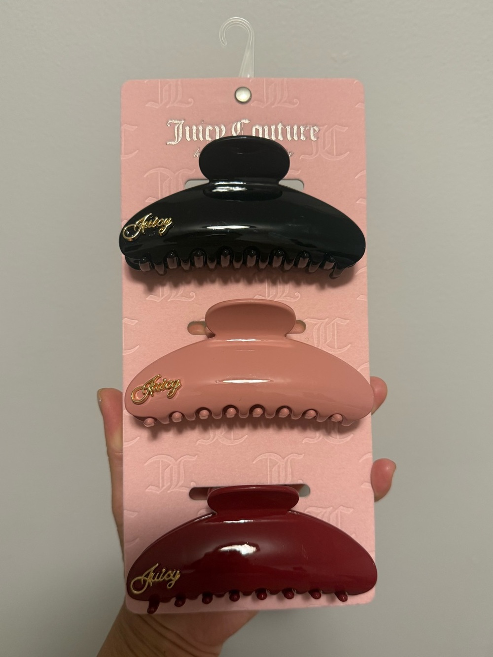 Juicy Couture 3-pack Claw Hair Clip Black Blush Pink, Burgandy